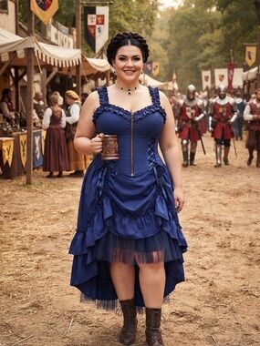 Plus-Size Navy Blue Ruffled Corset Dress